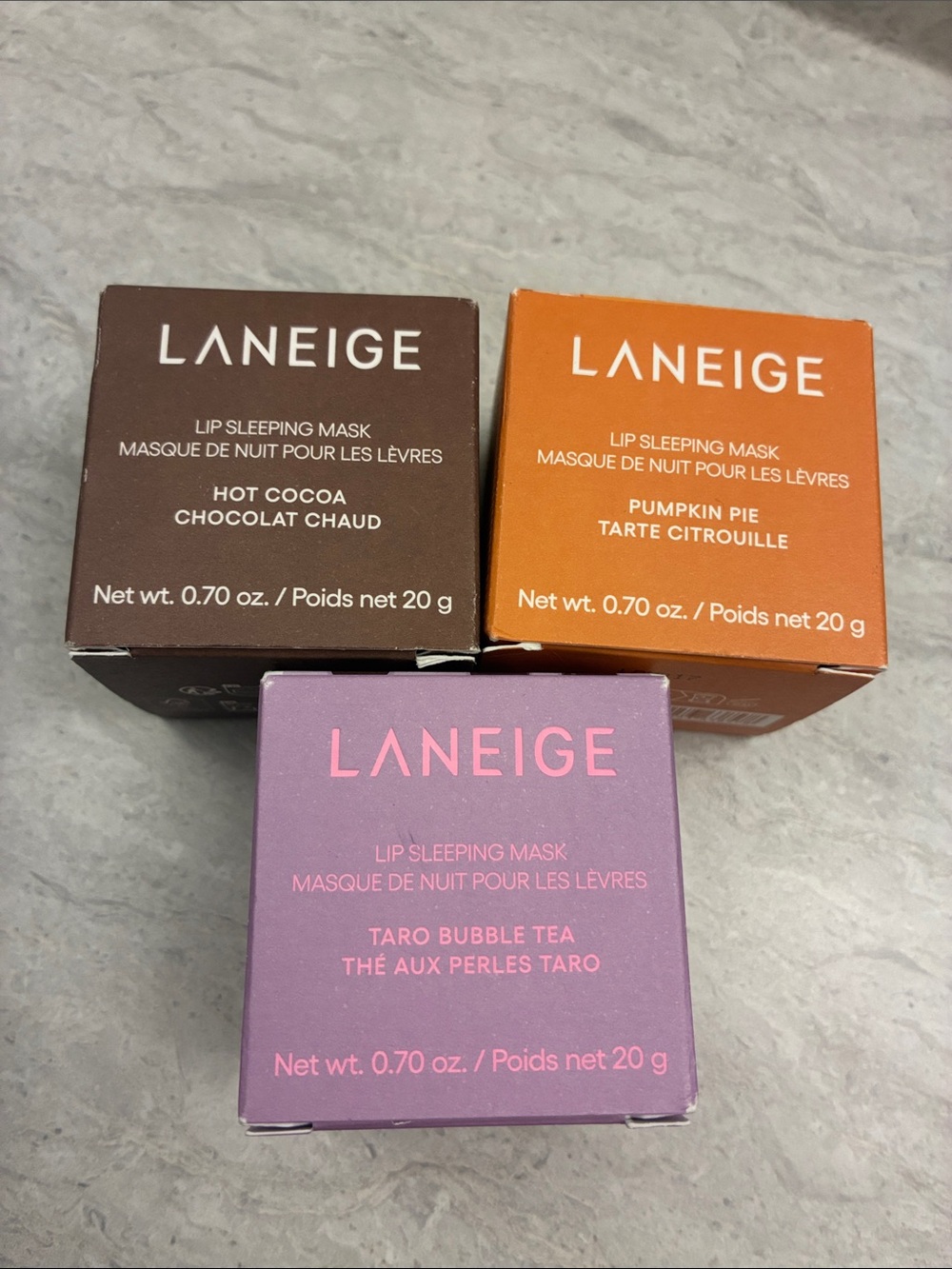 LANEIGE Lip Sleeping Masks — Brown, Orange, Purple Trio